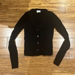 Aritzia Black Ribbed Button-Up Cardigan